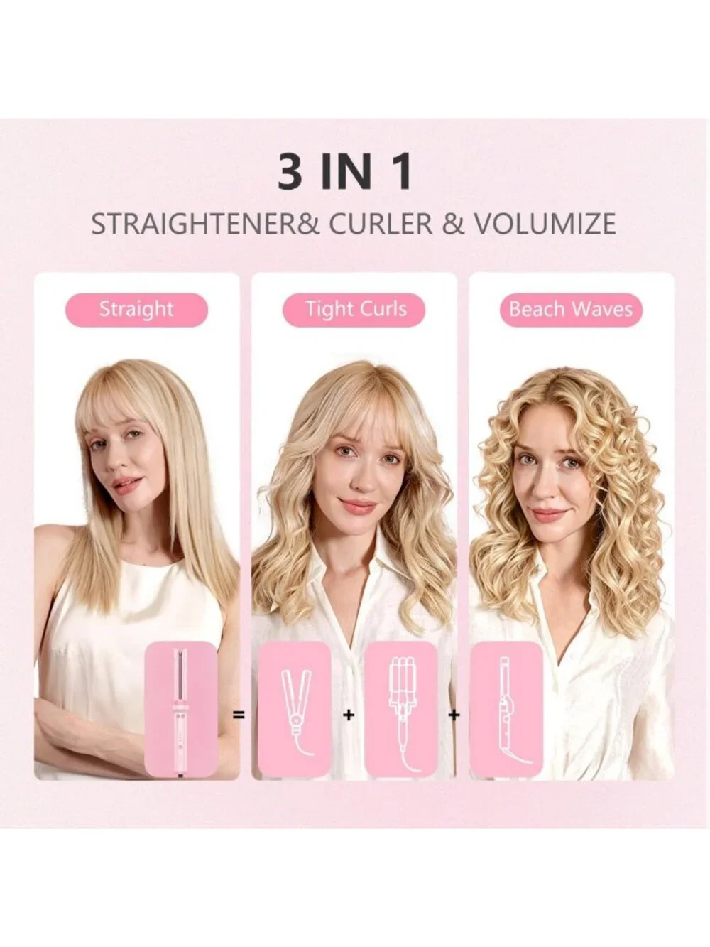 3-in-1 Automatic Curling Iron with Cool Airflow - Rotating Beach Waves Styler